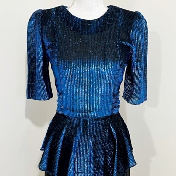 Vintage Diamond’s Run Black & Blue Metallic Lame Peplum Dress - Picture 2 of 7